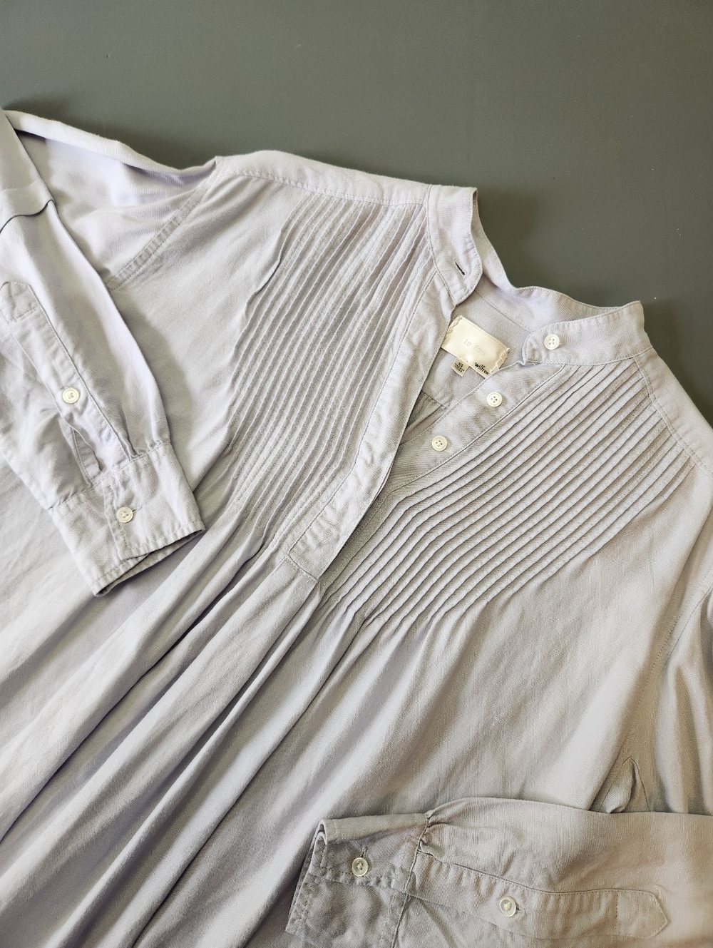 Aritzia Le Fou Wilfred Blue Pintuck Button-Up Mini Dress Size XS Professional